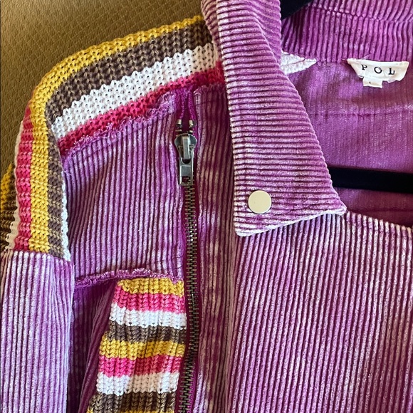 POL Pink Corduroy Bomber Jacket with Stripes - Picture 4 of 6